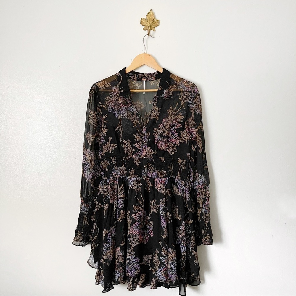 Free People Fake Pretend Black Floral mini dress